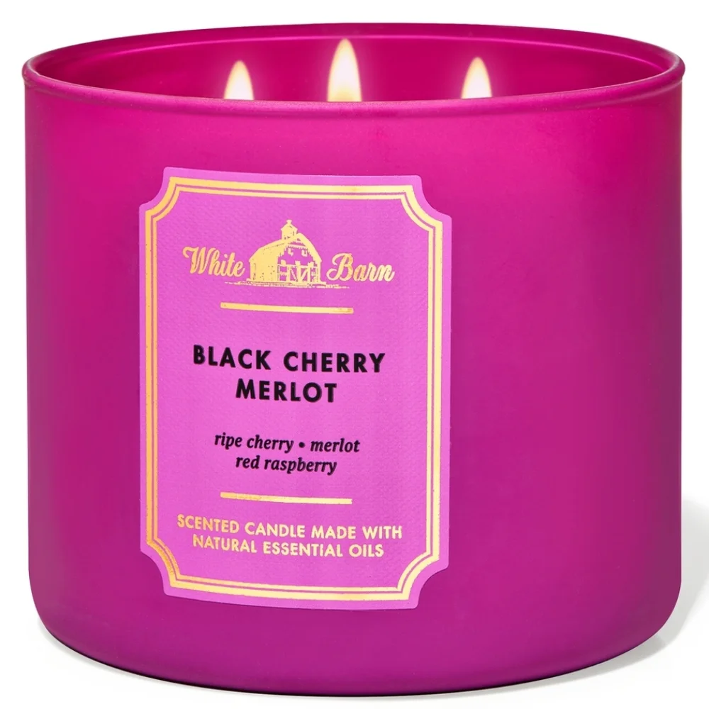 Bath Body Works White Barn Black Cherry Merlot 3-Wick Candle NEW